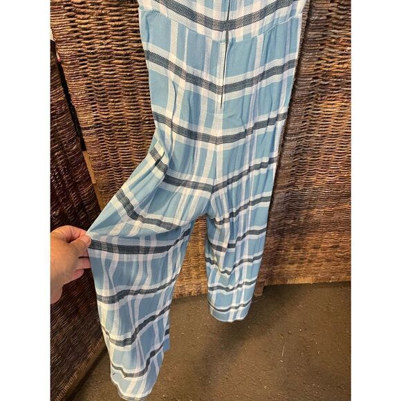 Wild Fable Blue Checkered 100% Rayon Short Sleeve Jumpsuit S-EUC - Picture 8 of 11